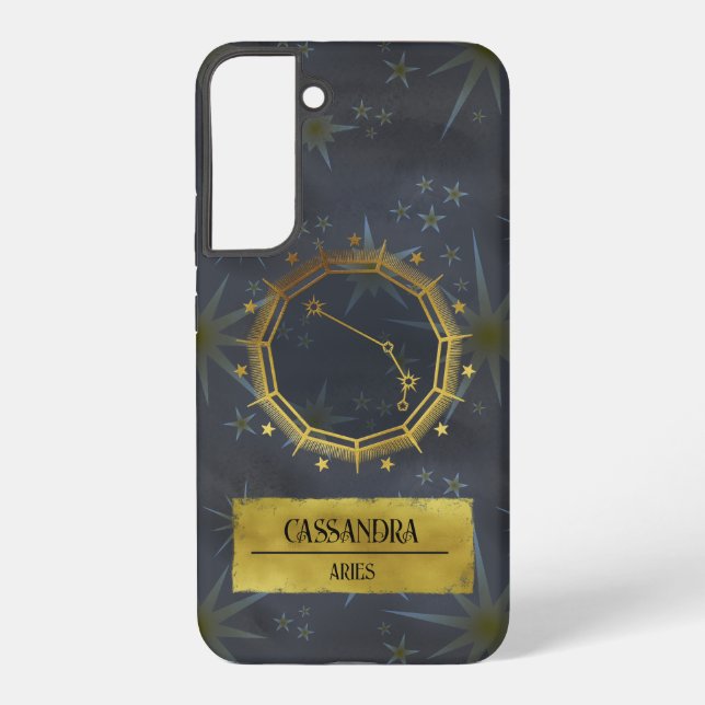 Aries Dark Zodiac Astrologie: Schwarz & Gold Samsung Galaxy Hülle (Rückseite)