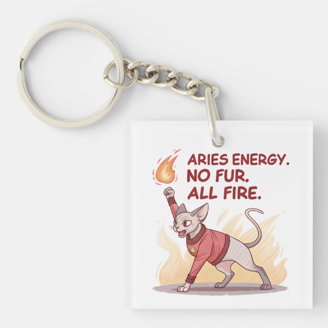 Aries Energy Sphynx Cat No Fur All Fire Art Schlüsselanhänger (Vorderseite)
