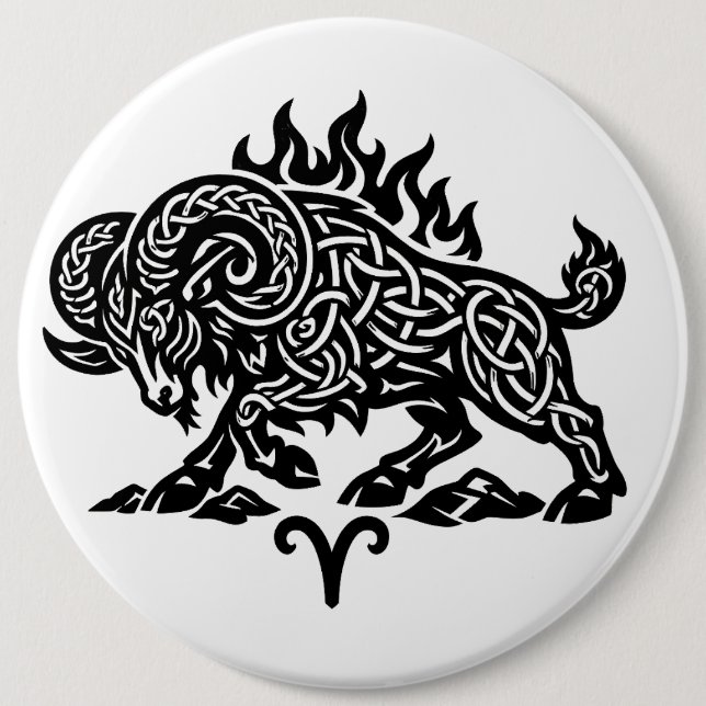 Aries Feuer‑Widder – Keltische verfluchte Tinte Zo Button (Vorderseite)