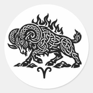 Aries Feuer‑Widder – Keltische verfluchte Tinte Zo Runder Aufkleber