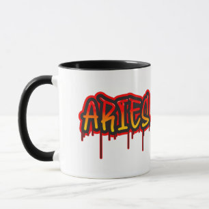 ARIES Feuerzeichen tropfende Wortkunst Sprühfarbe Tasse