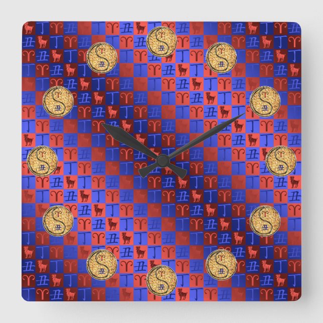 Aries & Fire Ox Quadratische Wanduhr (Vorderseite)