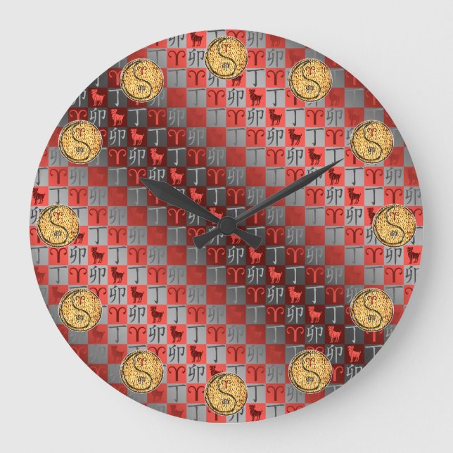 Aries & Fire Rabbit Große Wanduhr (Vorderseite)