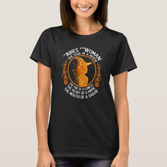 Aries Frau das Soul einer Hexe Zodiac-Geburt T-Shirt (Vorderseite)