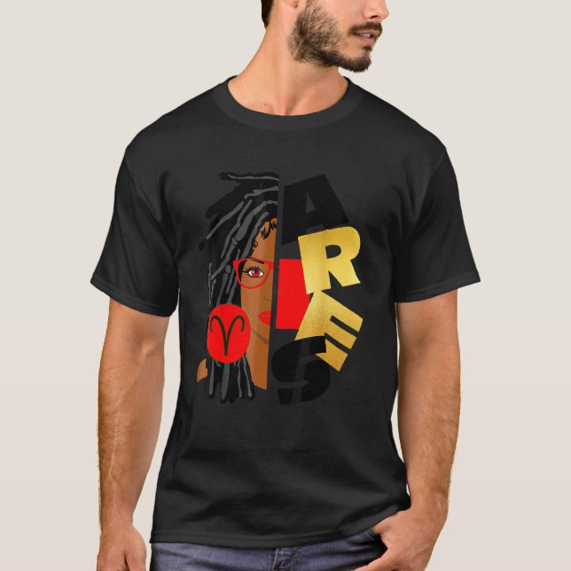 Aries Girl Afro Locs Girl Zodiac Anzeichen Geburts T-Shirt (Vorderseite)