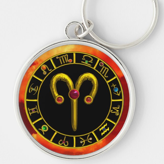 ARIES GOLD ZODIAC BIRTHDAY JEWEL Astrologie Chart Schlüsselanhänger (Vorne)