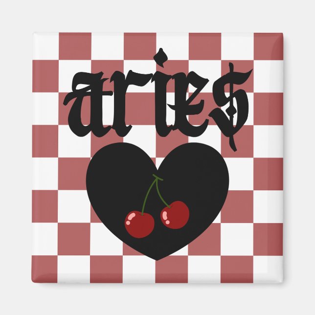 Aries Gothic Aesthetic Checkered Cherries Design Magnet (Vorne)