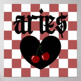 Aries Gothic Aesthetic Checkered Cherry Art Poster