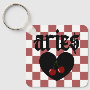 Aries Gothic Aesthetic Checkered Cherry Design Schlüsselanhänger