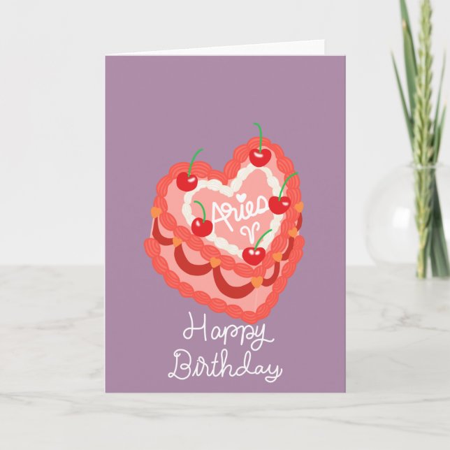 Aries Heart Cake Happy Birthday Karte (Vorderseite)