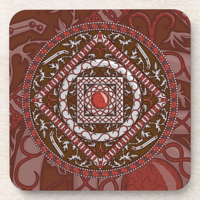 Aries Mandala Square Untersetzer (Vorderseite)