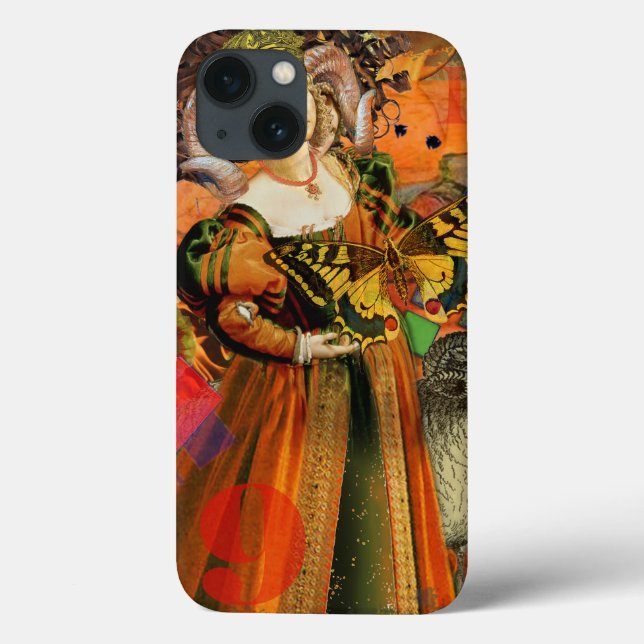 Aries Orange Women: Gothic Ram Antique Art Collage Case-Mate iPhone Hülle (Rückseite)