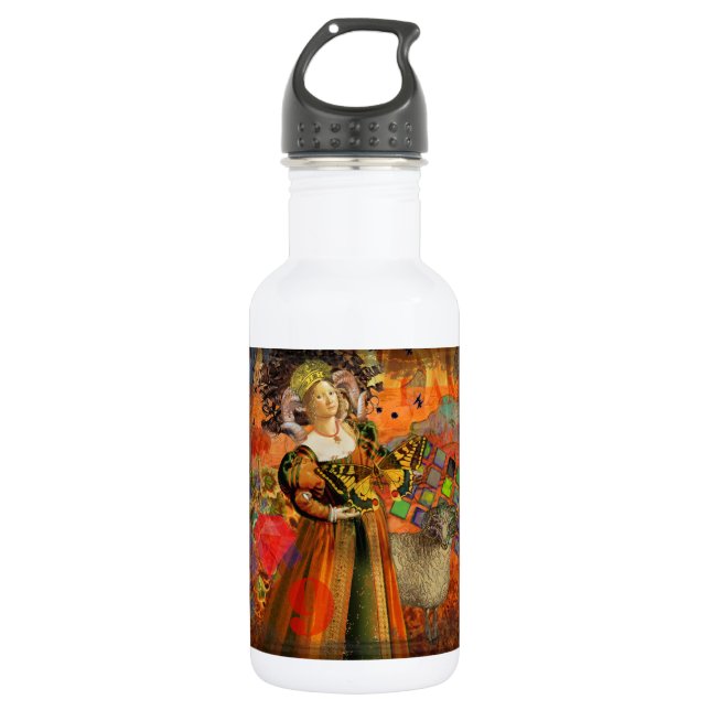 Aries Orange Women: Gothic Ram Antique Art Collage Edelstahlflasche (Vorderseite)