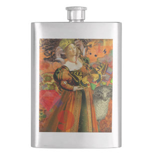 Aries Orange Women: Gothic Ram Antique Art Collage Flachmann