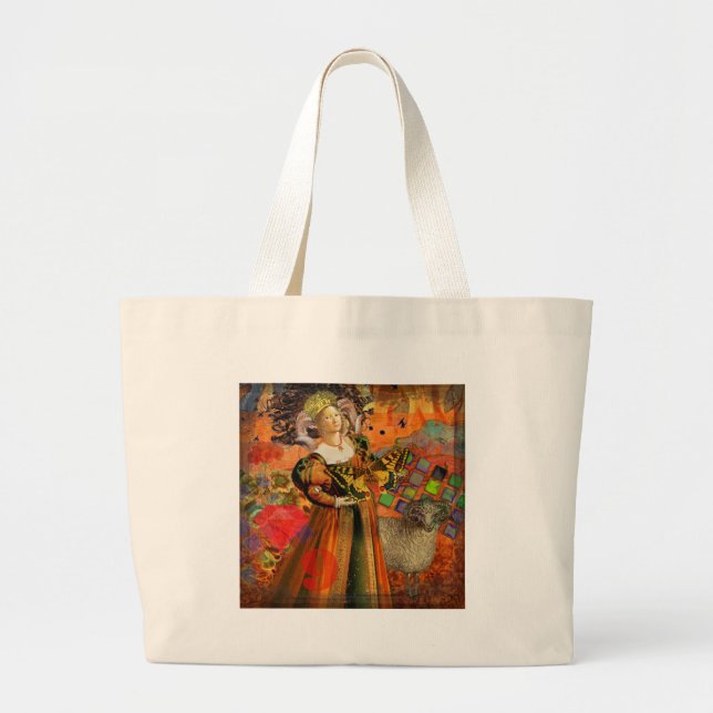 Aries Orange Women: Gothic Ram Antique Art Collage Jumbo Stoffbeutel (Vorne)