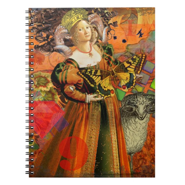 Aries Orange Women: Gothic Ram Antique Art Collage Notizblock (Vorderseite)