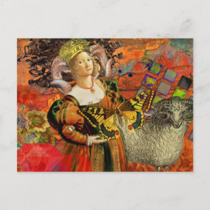 Aries Orange Women: Gothic Ram Antique Art Collage Postkarte