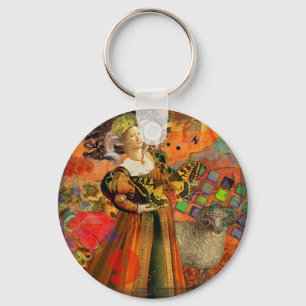Aries Orange Women: Gothic Ram Antique Art Collage Schlüsselanhänger