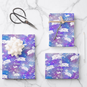 Aries Ram Constellation Stars Geburtstagsmuster Geschenkpapier Set