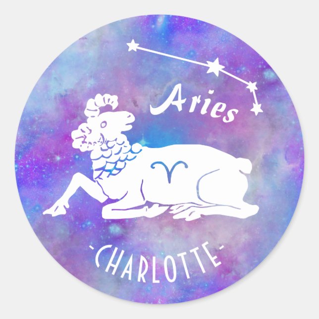 Aries Ram Constellation Stars Individuelle Name Ge Runder Aufkleber (Vorderseite)