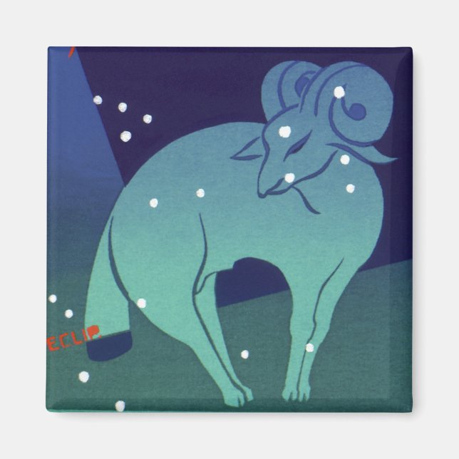 Aries Ram Constellation, Vintage Zodiac Astrologie Magnet (Vorne)