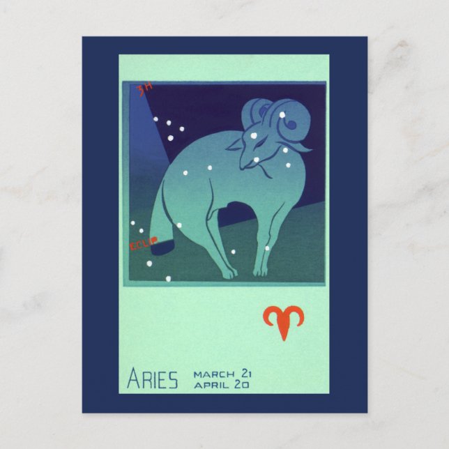 Aries Ram Constellation, Vintage Zodiac Astrologie Postkarte (Vorderseite)