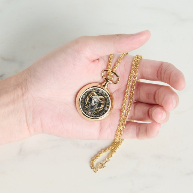 Aries Ram, Gold Gemmed Montre Collier Personnalisé (main)