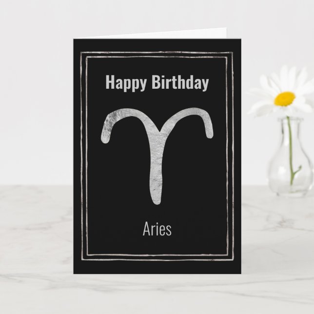 Aries Ram Happy Birthday Silber Astrologie zodiac Karte (Kleine Pflanze)