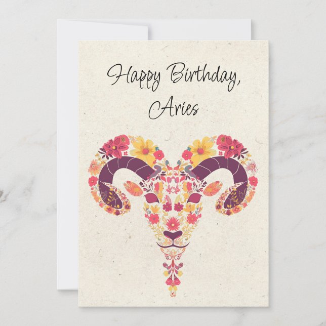 Aries Ram Zodiac Floral Geburtstagskarte (Vorderseite)