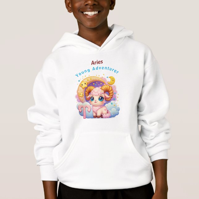 Aries Ram Zodiac Kids Fleece Hoodie Sweatshirt (Vorderseite)