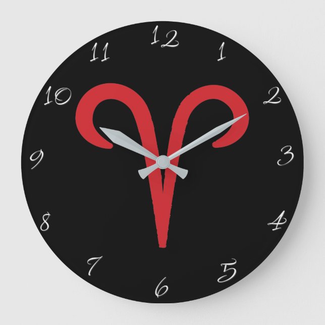 ARIES Red Astrology Zodiac March April Birthday Große Wanduhr (Vorderseite)