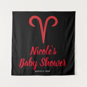 ARIES Red Black Astrologie Zodiac Party Hintergrun Wandteppich