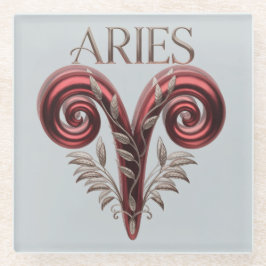 Aries Red Glyph Silver Square Glass Untersetzer