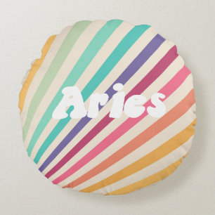 Aries Retro Rainbow Zodiac Astrologie Rundes Kissen