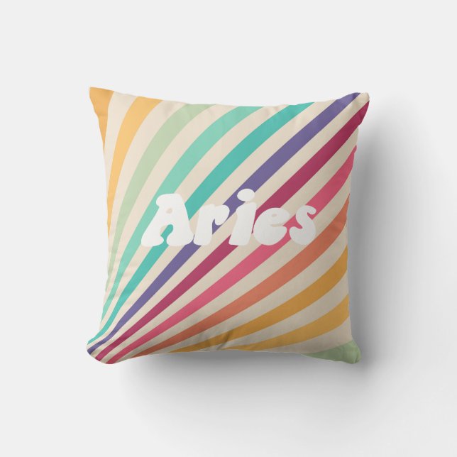 Aries Retro Rainbow Zodiac Astrologie Rundkissen Kissen (Vorderseite)