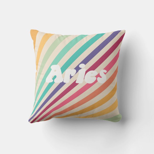Aries Retro Rainbow Zodiac Astrologie Rundkissen Kissen (Rückseite)