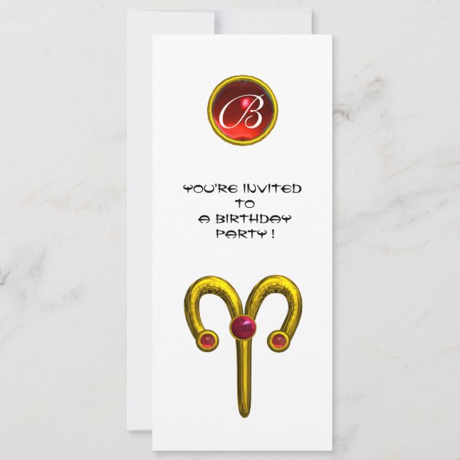 ARIES RUBY MONOGRAM, hellgelb, rot Einladung (Vorderseite)