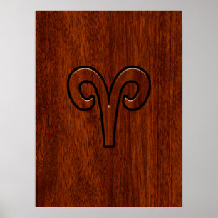 Aries Sign on Mahogany wie Printdekor Poster