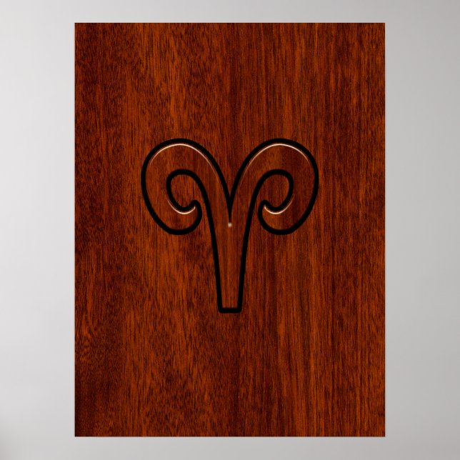 Aries Sign on Mahogany wie Printdekor Poster (Vorne)