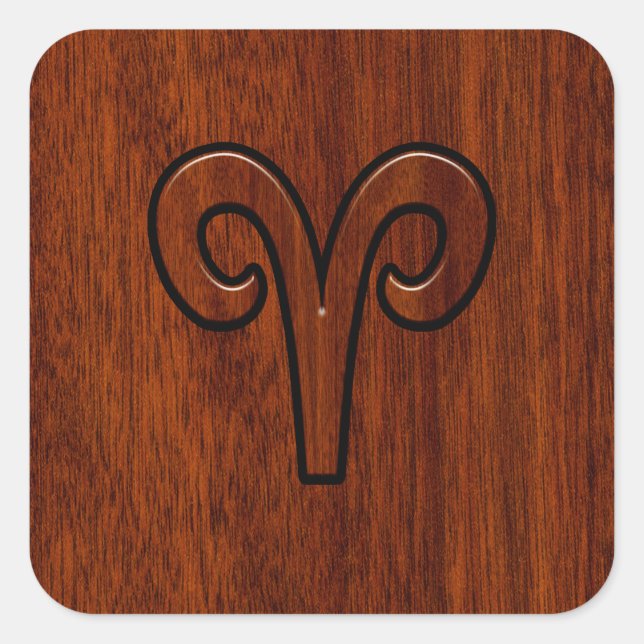Aries Sign on Mahogany wie Printdekor Quadratischer Aufkleber (Vorderseite)