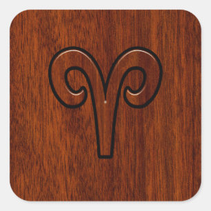 Aries Sign on Mahogany wie Printdekor Quadratischer Aufkleber