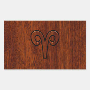 Aries Sign on Mahogany wie Printdekor Rechteckiger Aufkleber