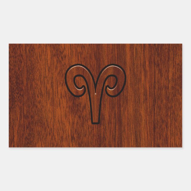 Aries Sign on Mahogany wie Printdekor Rechteckiger Aufkleber (Vorderseite)
