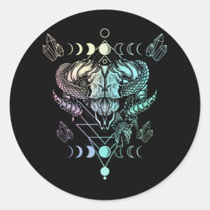 Aries Skull Snake Wicca Occult Crescent Moon Goth Runder Aufkleber