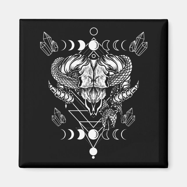 Aries Skull Wicca Occult Crescent Moon Witchcraft Magnet (Vorne)