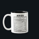 Aries Star Sign Nutrition Statistik Zweifarbige Tasse<br><div class="desc">Dies ist das ideale Geschenk,  das Sie jeden Tag im Büro oder bei der Zuhause benutzen können. Print wird auf beiden Seiten angezeigt. Details und Prozentwerte können nach Ihren persönlichen Vorlieben geändert werden.</div>