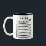 Aries Star Sign Nutrition Statistik Zweifarbige Tasse<br><div class="desc">Dies ist das ideale Geschenk,  das Sie jeden Tag im Büro oder bei der Zuhause benutzen können. Print wird auf beiden Seiten angezeigt. Details und Prozentwerte können nach Ihren persönlichen Vorlieben geändert werden.</div>
