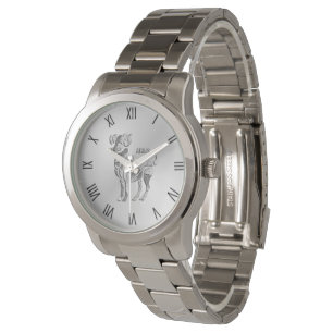 Aries the Ram Zodiac Silver Roman Numerals Armbanduhr