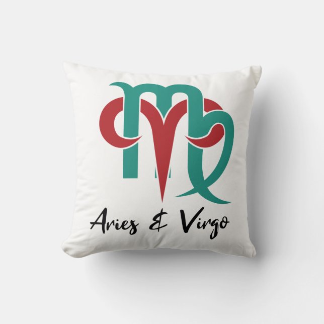 Aries und Virgo Zodiac Couple Horoskop Kissen (Vorderseite)
