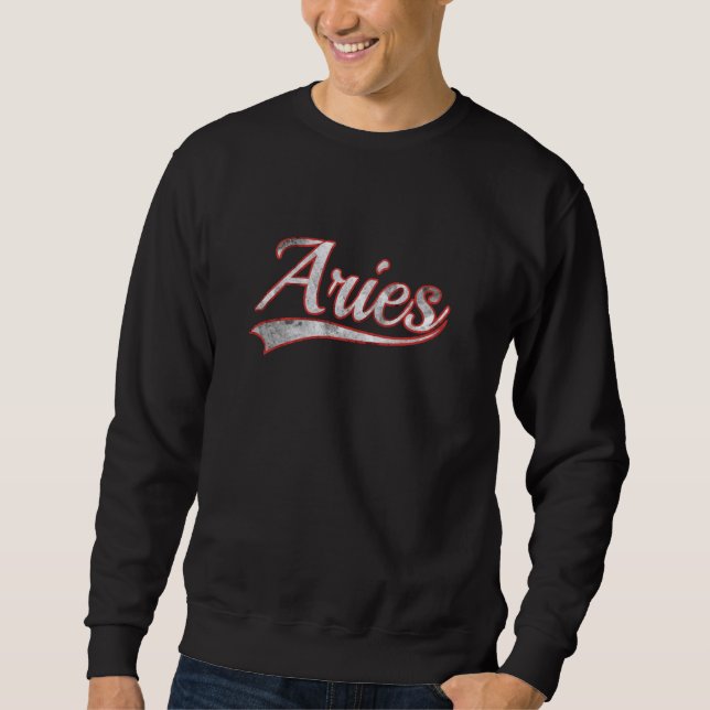 Aries Vintag Varsity Distressed Throwback Style Sweatshirt (Vorderseite)